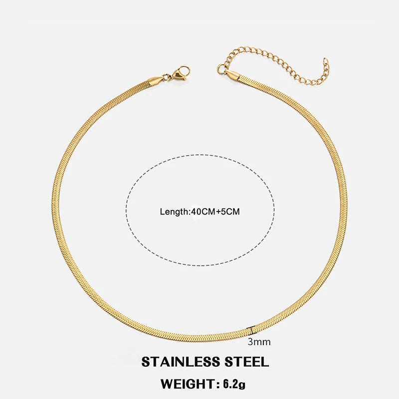 Flat Snake Chain Choker Necklace – Waterproof Stainless Steel