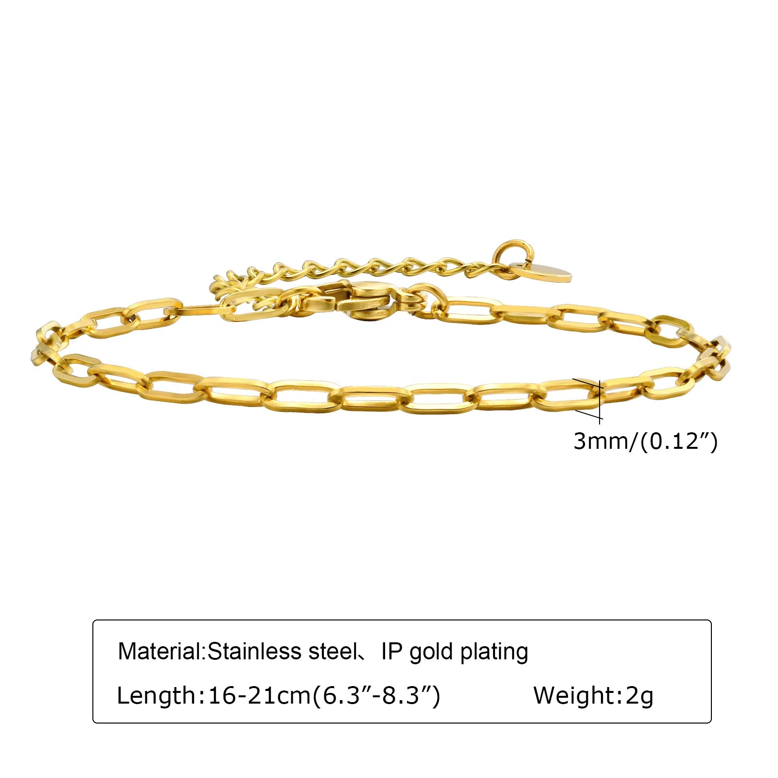 Waterproof Gold Stackable Chain Bracelet – 18K Plated Steel