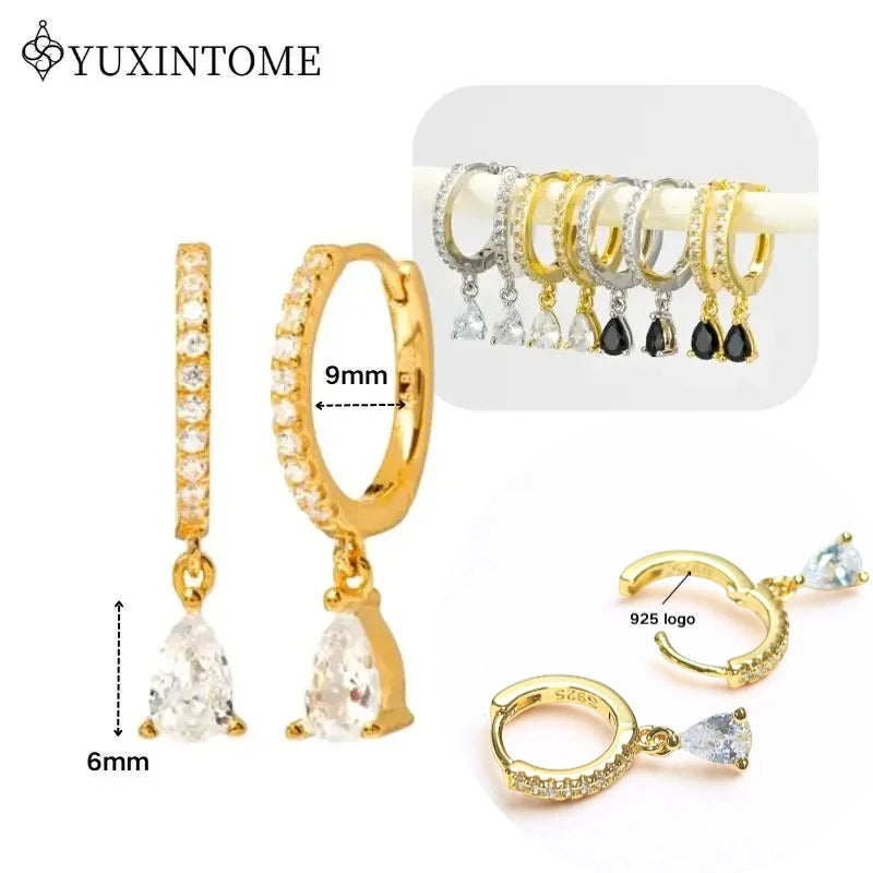 Crystal Water Drop Huggie Hoop Earrings – 925 Sterling Silver