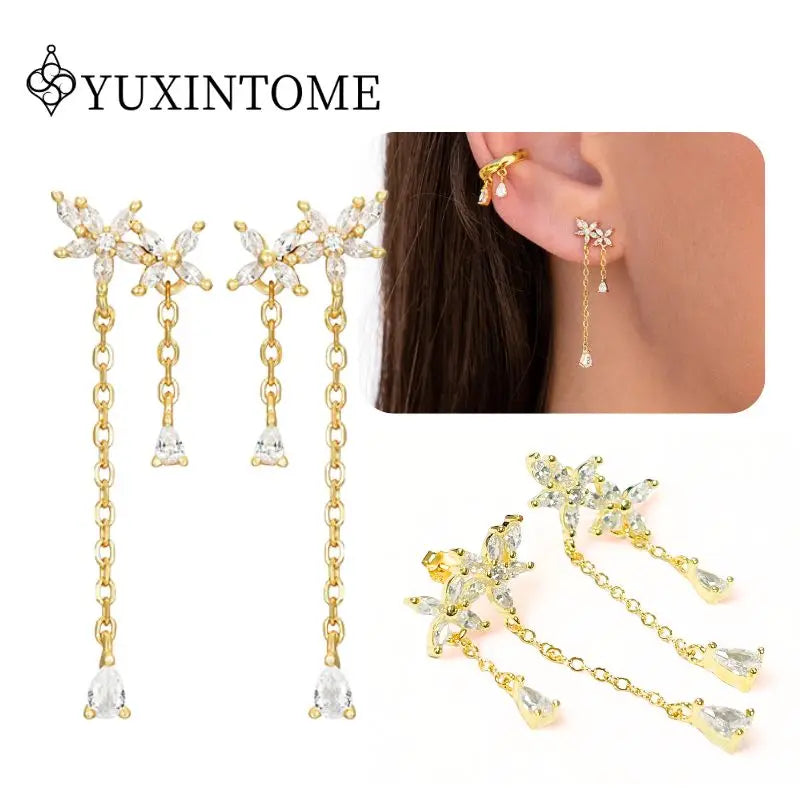 Crystal Water Drop Huggie Hoop Earrings – 925 Sterling Silver