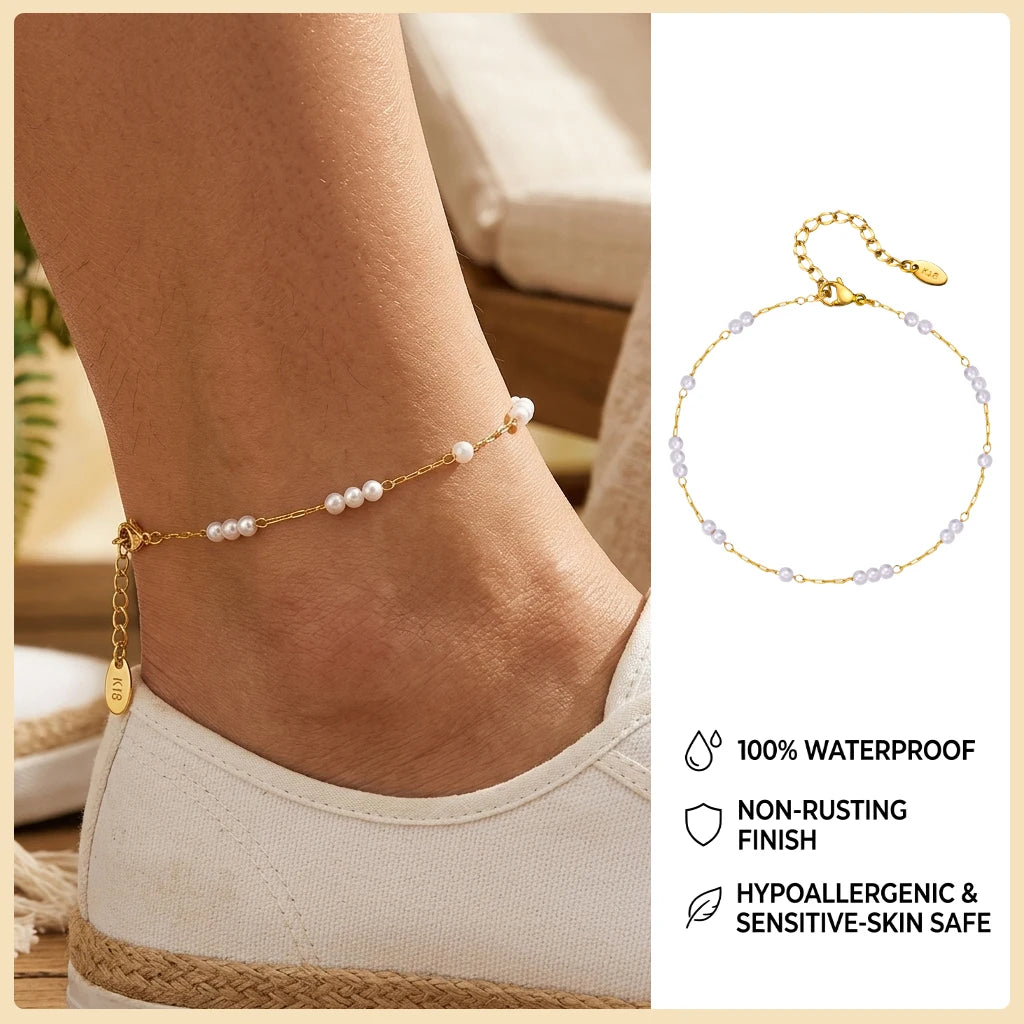 Waterproof Gold Ball Bead Anklet – Stainless Steel