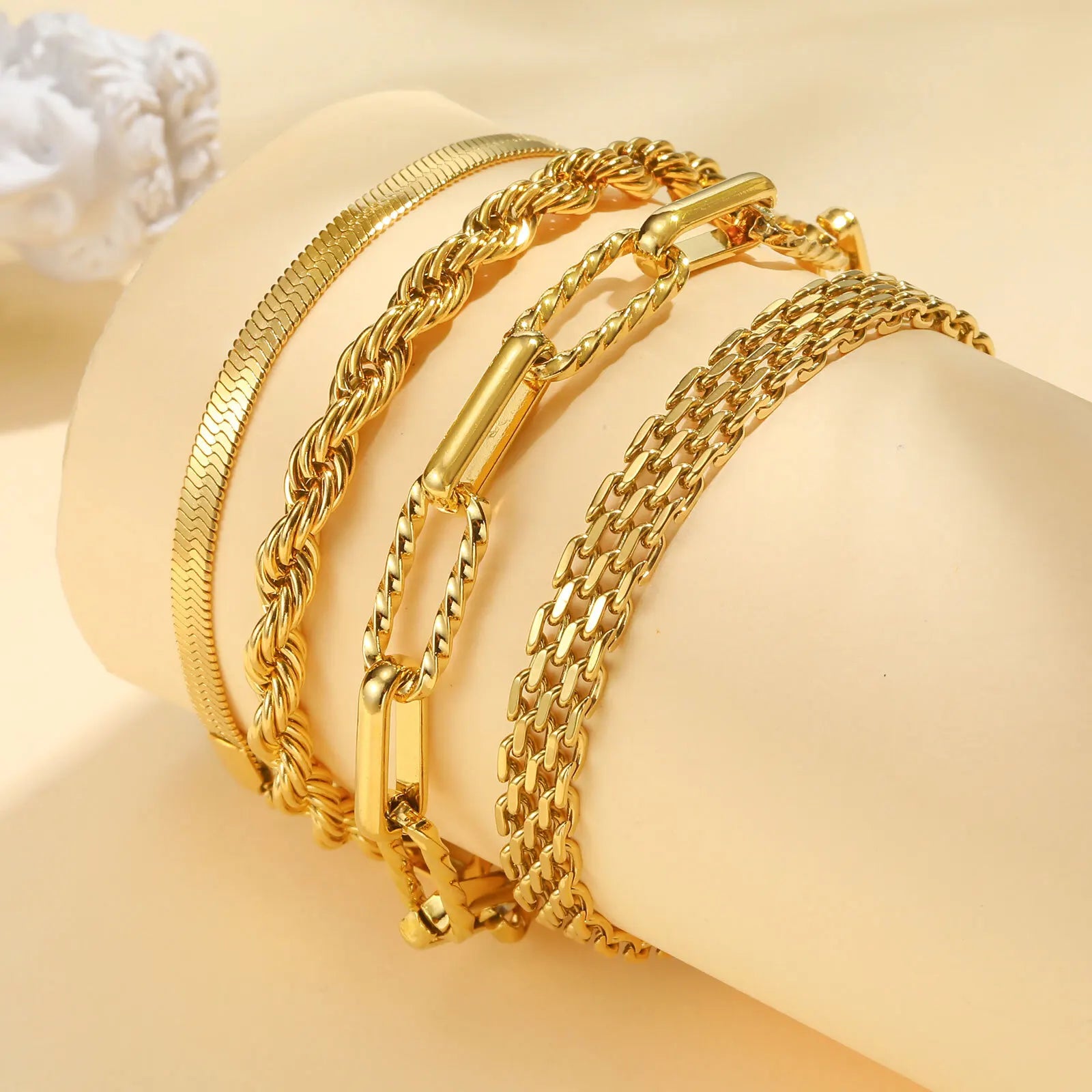 Waterproof Gold Stackable Chain Bracelet – 18K Plated Steel