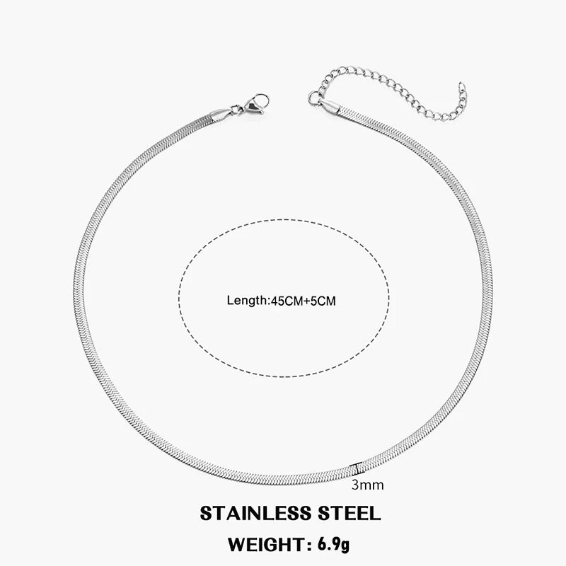 Flat Snake Chain Choker Necklace – Waterproof Stainless Steel