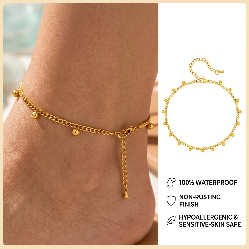 Waterproof Gold Ball Bead Anklet – Stainless Steel