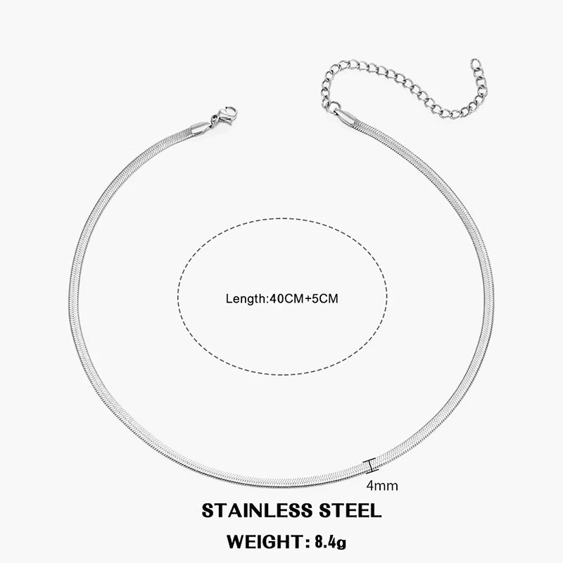 Flat Snake Chain Choker Necklace – Waterproof Stainless Steel