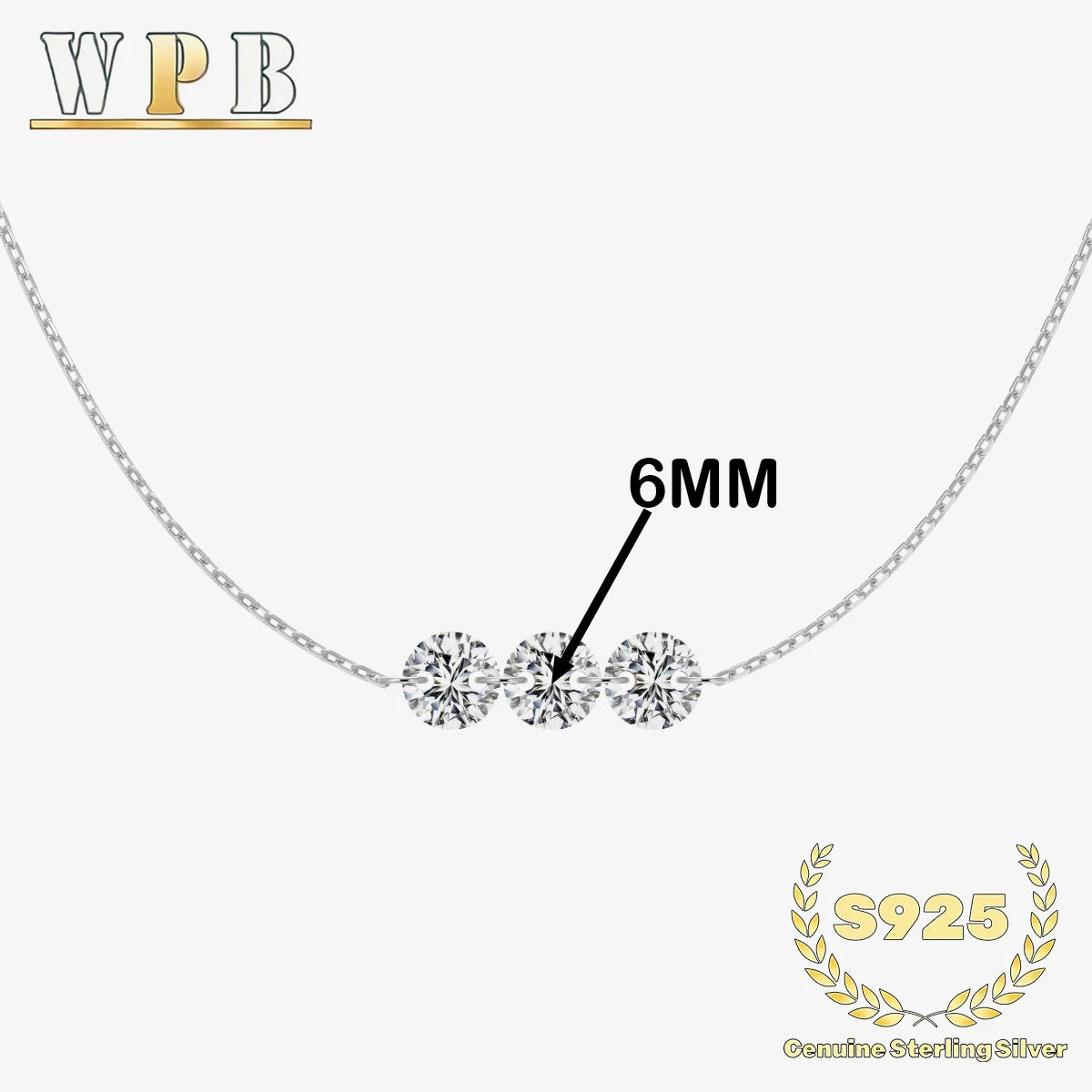 Sterling Silver Three-Stone Zircon Necklace – Adjustable