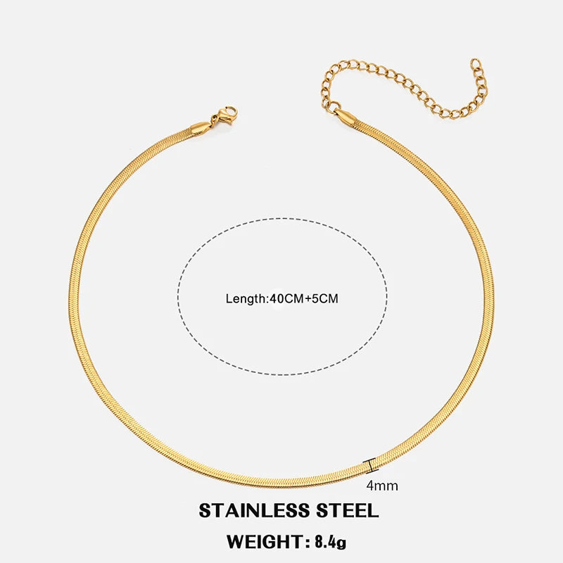 Flat Snake Chain Choker Necklace – Waterproof Stainless Steel