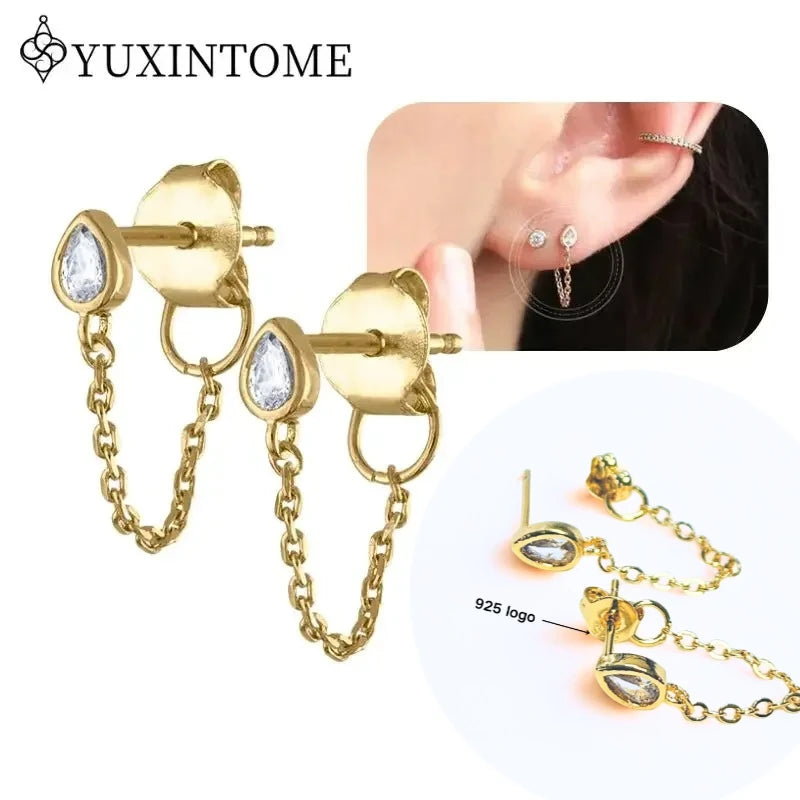 Crystal Water Drop Huggie Hoop Earrings – 925 Sterling Silver