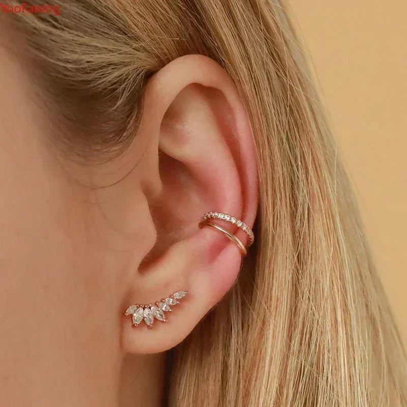 Crystal Water Drop Huggie Hoop Earrings – 925 Sterling Silver