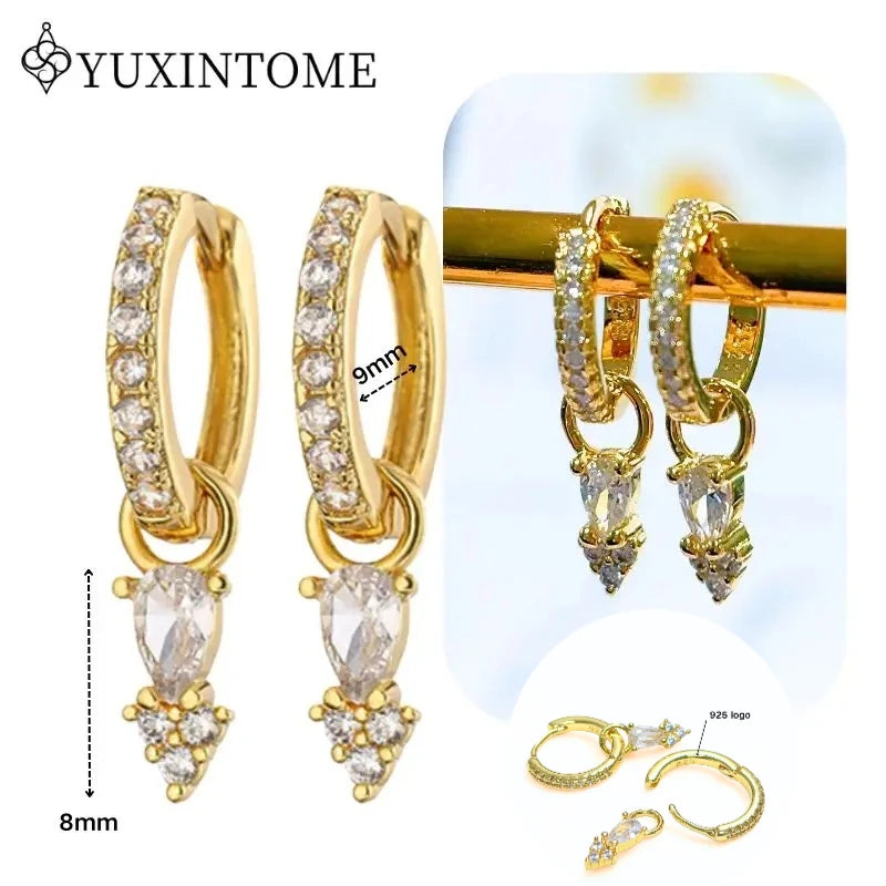 Crystal Water Drop Huggie Hoop Earrings – 925 Sterling Silver
