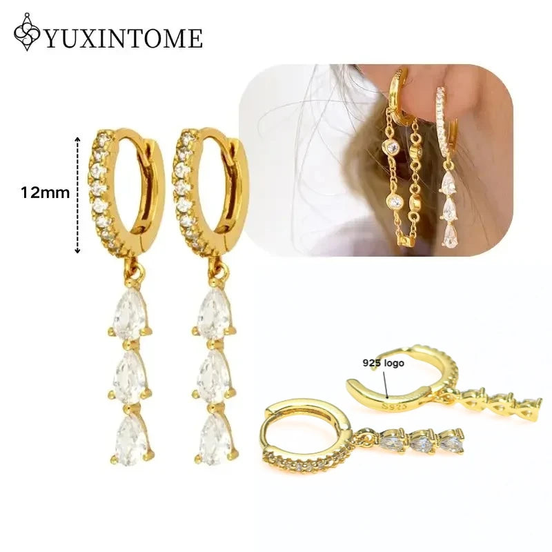 Crystal Water Drop Huggie Hoop Earrings – 925 Sterling Silver
