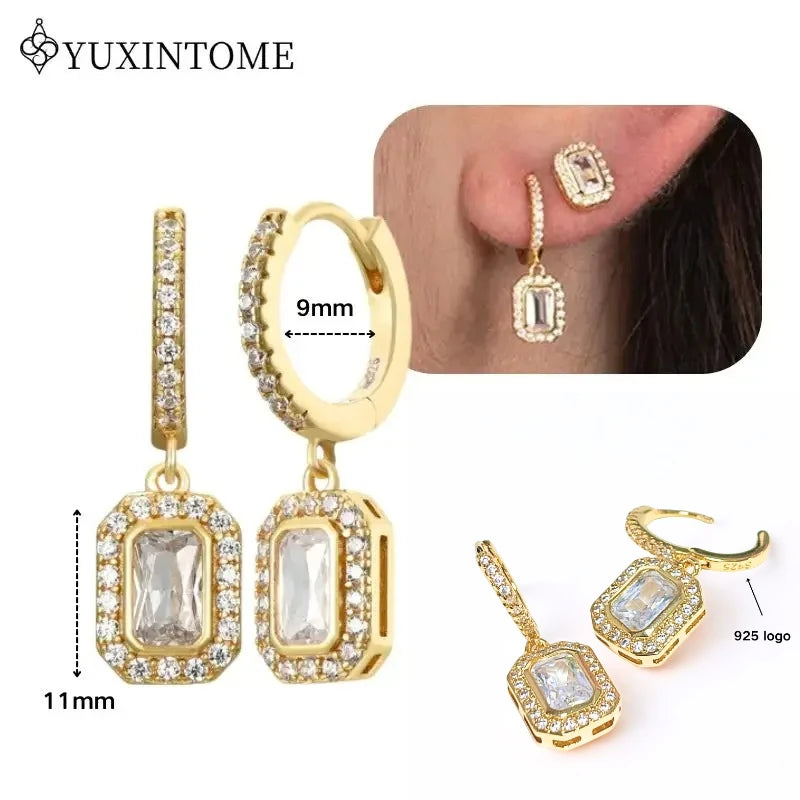 Crystal Water Drop Huggie Hoop Earrings – 925 Sterling Silver