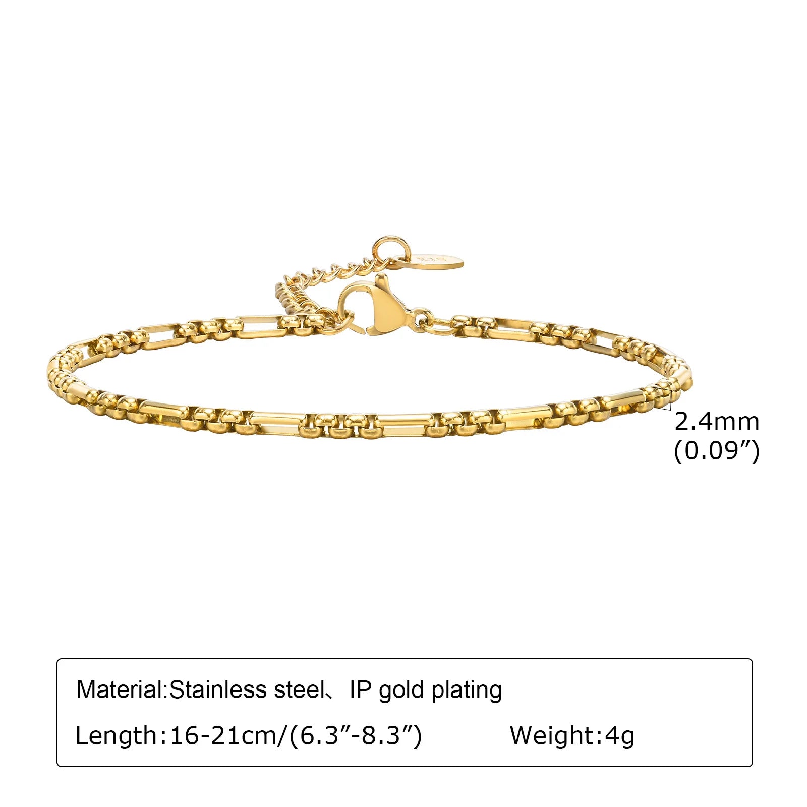 Waterproof Gold Stackable Chain Bracelet – 18K Plated Steel