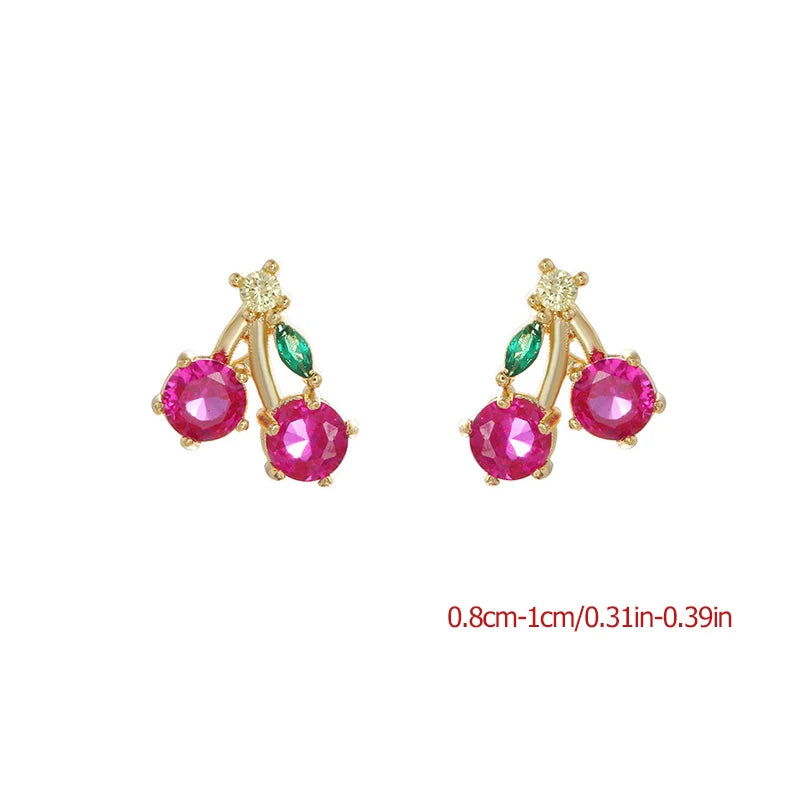 Cute Zircon Cherry Stud Earrings