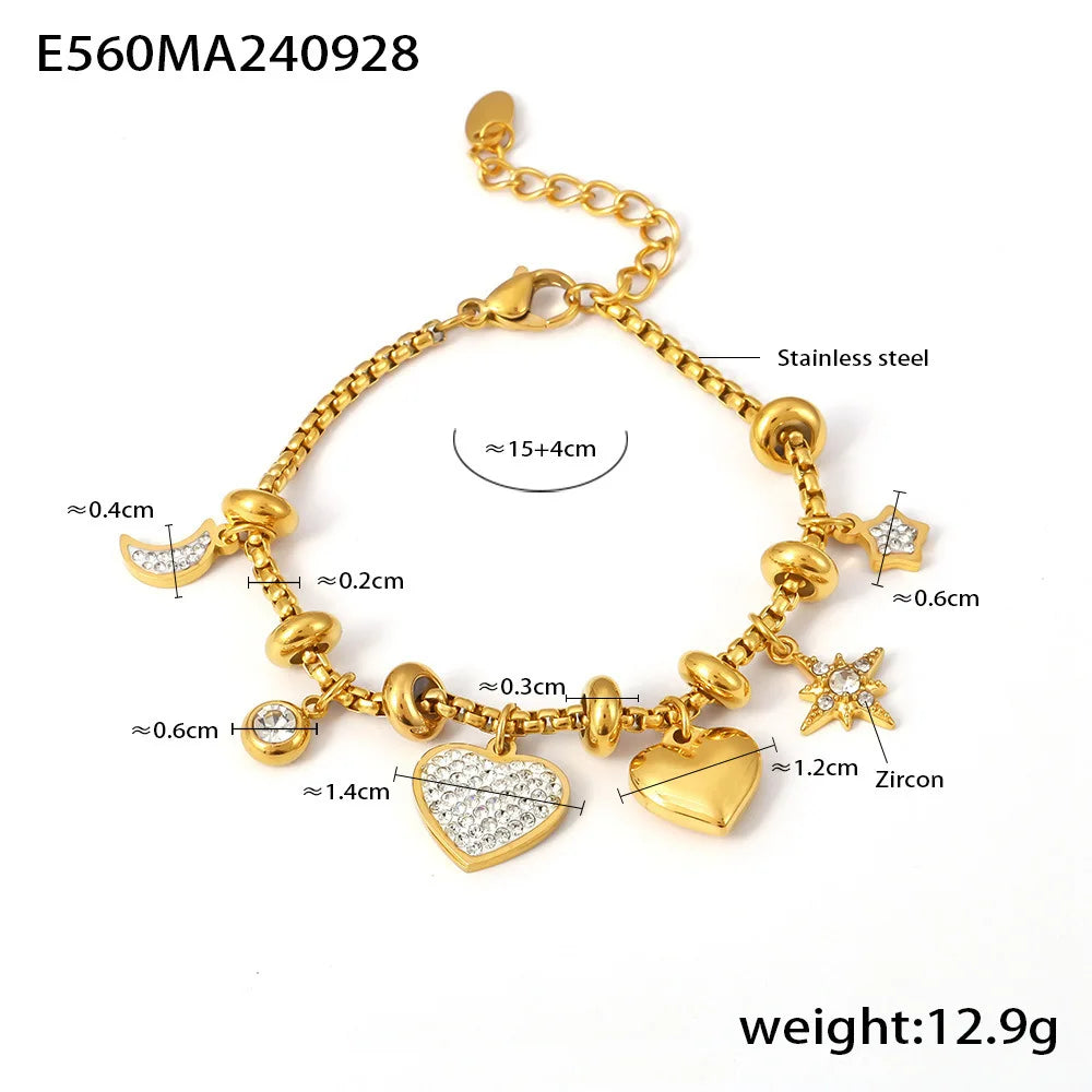 Gold Heart Charm Bracelet – Waterproof Stainless Steel
