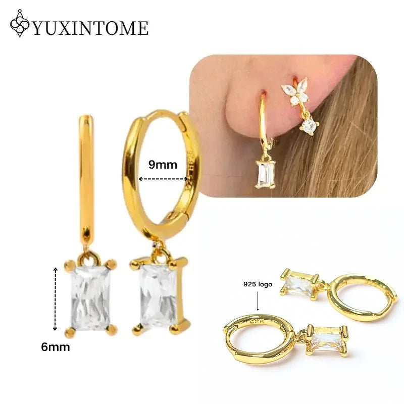 Crystal Water Drop Huggie Hoop Earrings – 925 Sterling Silver