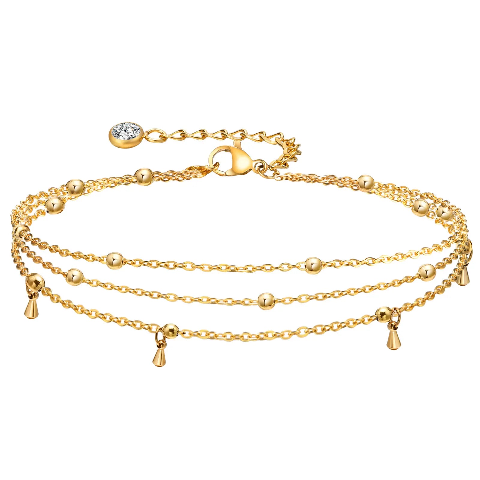 Lucky Blue Evil Eye Beaded Anklet – Waterproof Gold