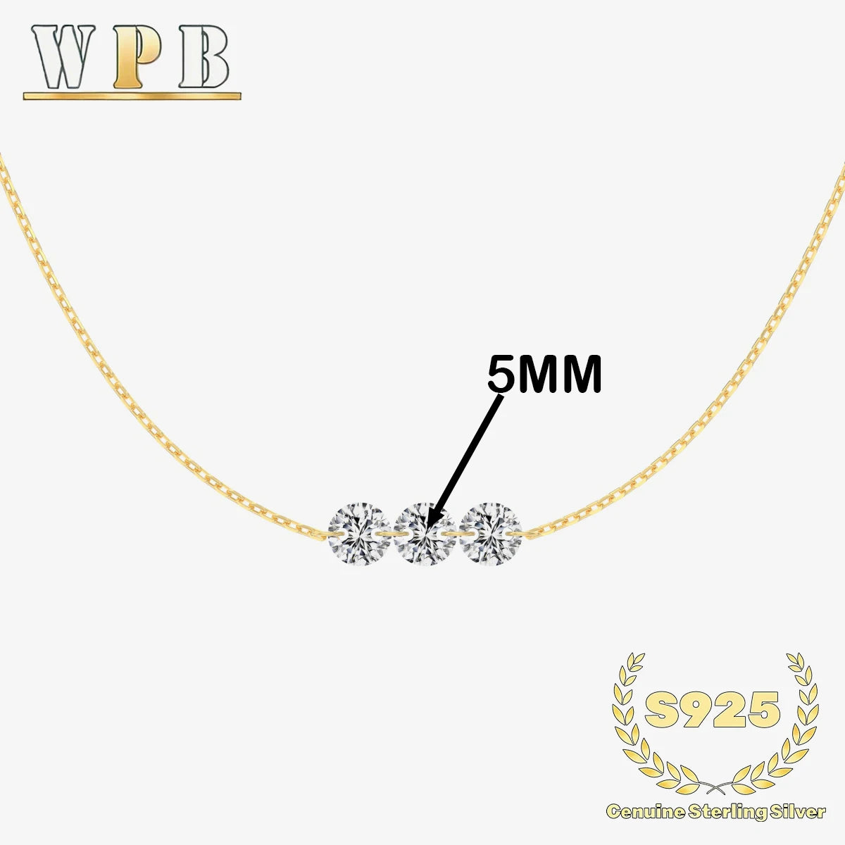 Sterling Silver Three-Stone Zircon Necklace – Adjustable