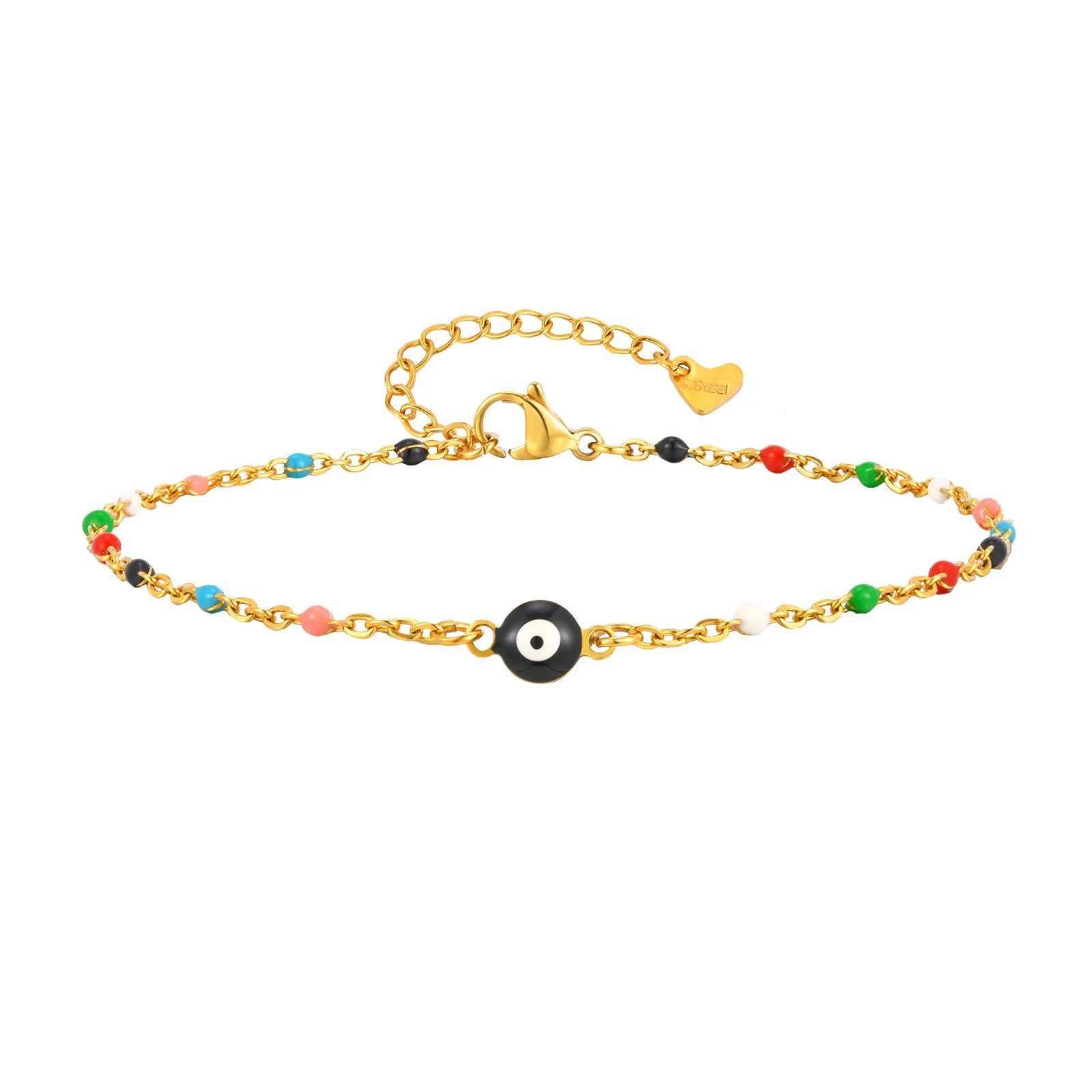 Lucky Blue Evil Eye Beaded Anklet – Waterproof Gold