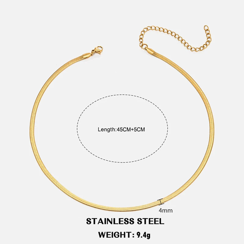 Flat Snake Chain Choker Necklace – Waterproof Stainless Steel