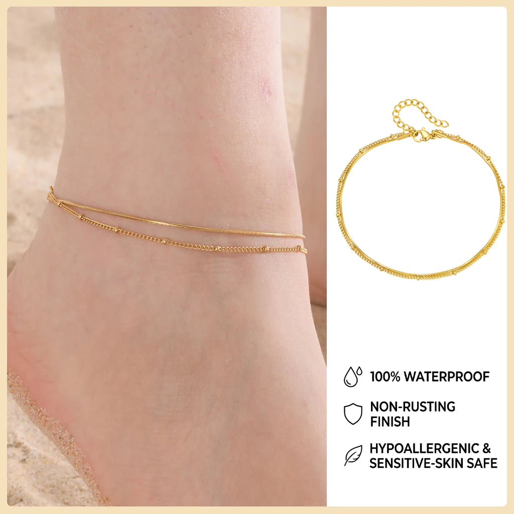 Waterproof Gold Ball Bead Anklet – Stainless Steel