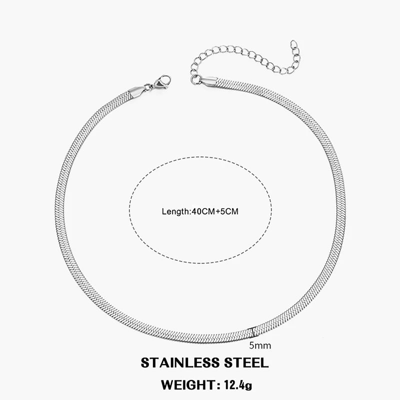 Flat Snake Chain Choker Necklace – Waterproof Stainless Steel