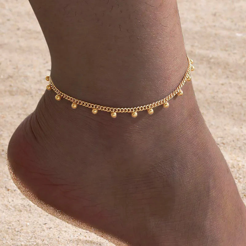Waterproof Gold Ball Bead Anklet – Stainless Steel