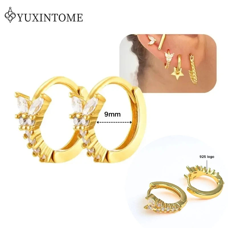 Crystal Water Drop Huggie Hoop Earrings – 925 Sterling Silver