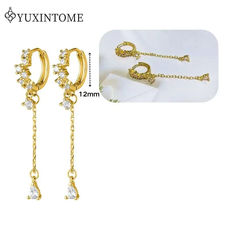 Crystal Water Drop Huggie Hoop Earrings – 925 Sterling Silver