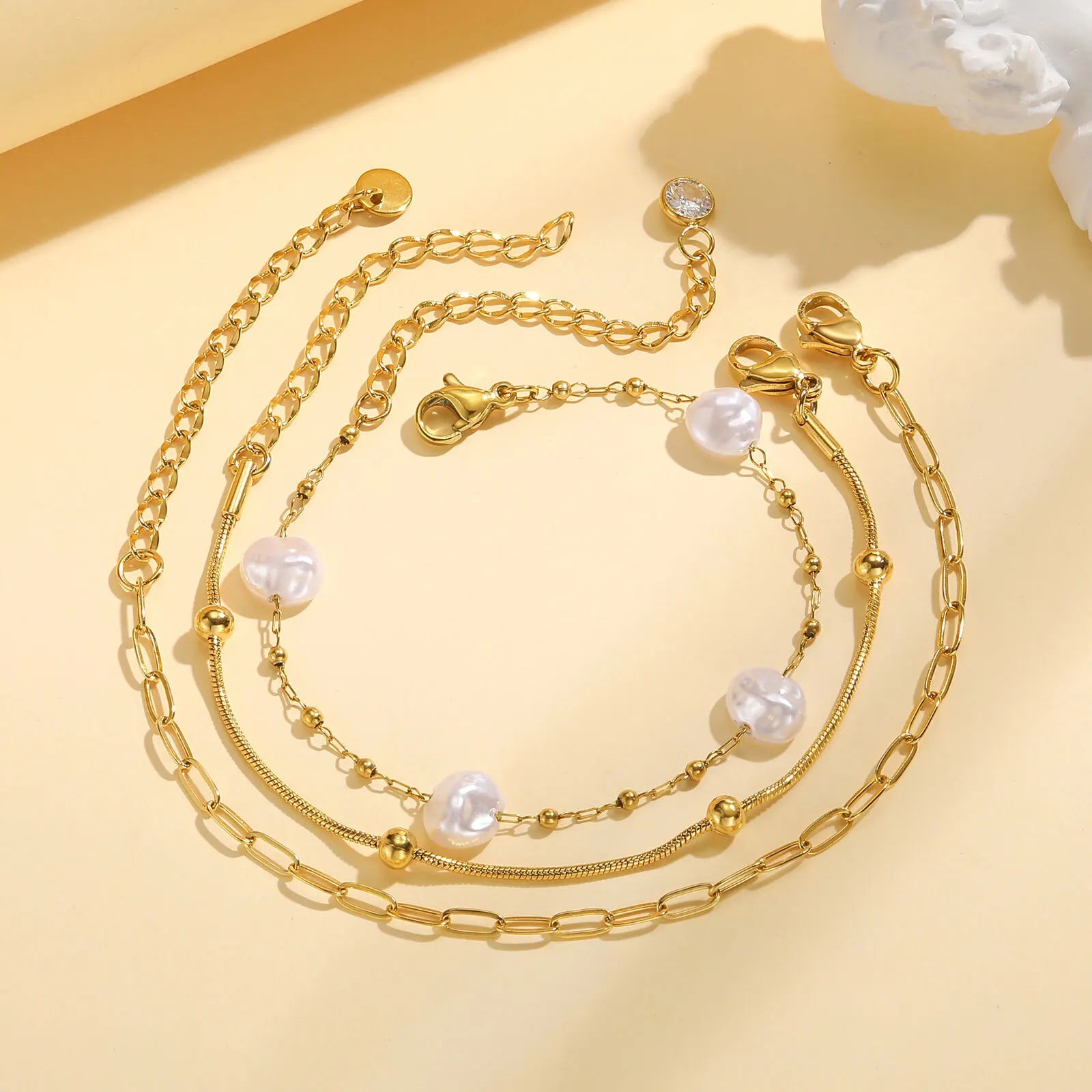 Waterproof Gold Stackable Chain Bracelet – 18K Plated Steel