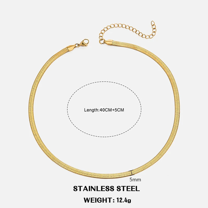 Flat Snake Chain Choker Necklace – Waterproof Stainless Steel