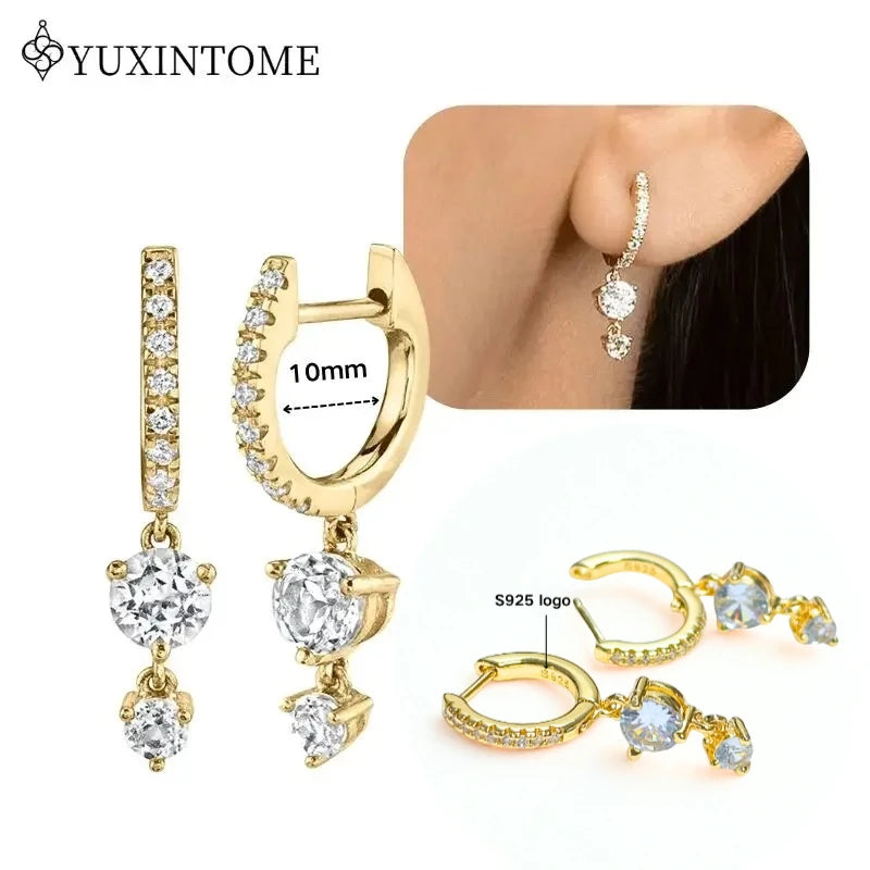 Crystal Water Drop Huggie Hoop Earrings – 925 Sterling Silver