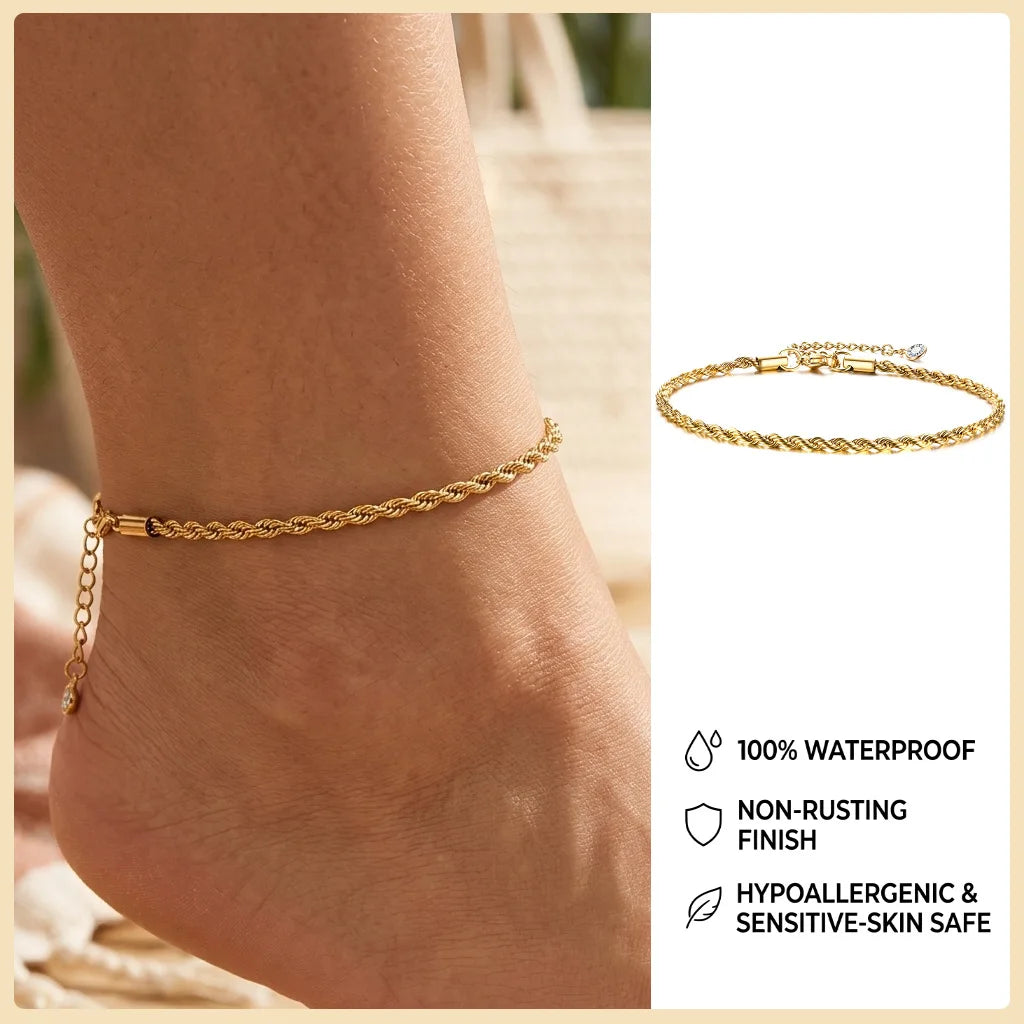Waterproof Gold Ball Bead Anklet – Stainless Steel