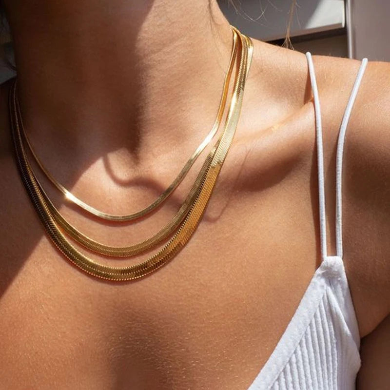 Flat Snake Chain Choker Necklace – Waterproof Stainless Steel