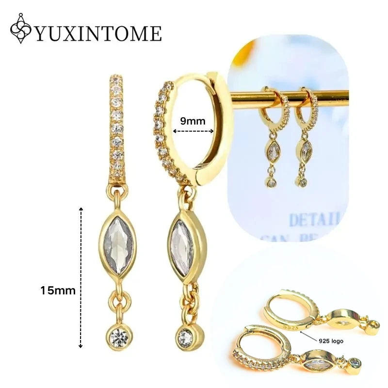 Crystal Water Drop Huggie Hoop Earrings – 925 Sterling Silver