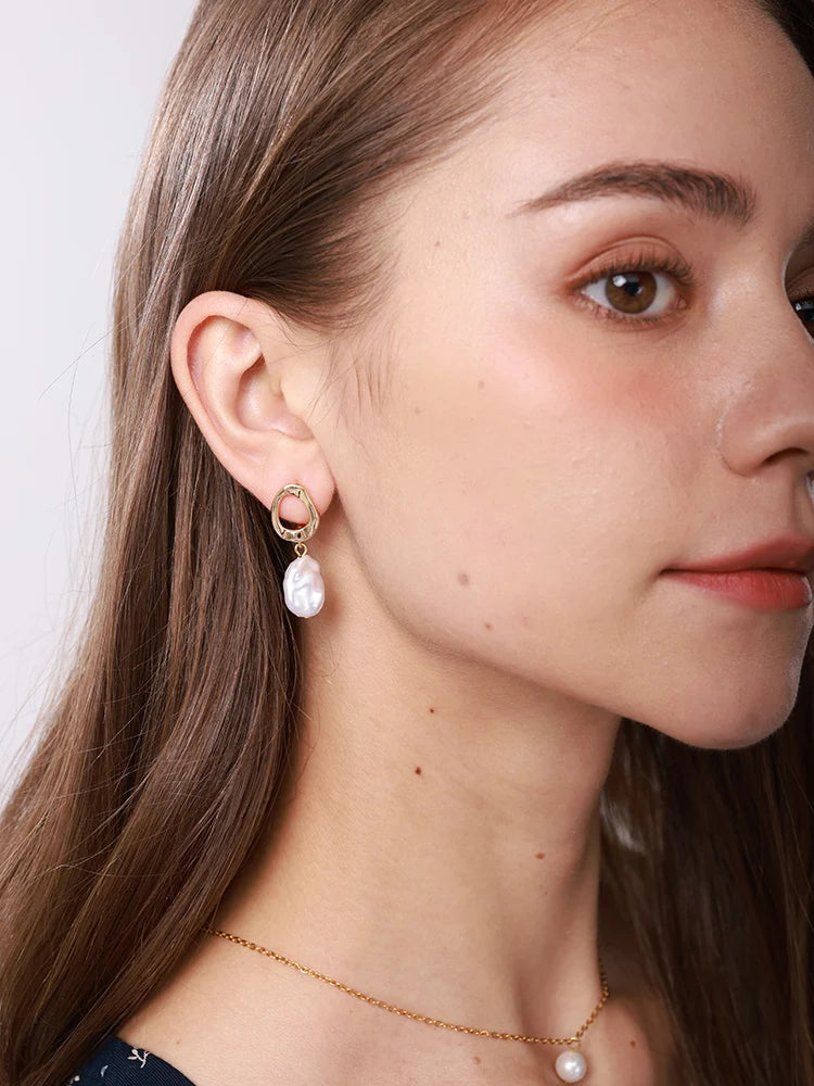 Vintage Baroque Pearl Circle Drop Earrings