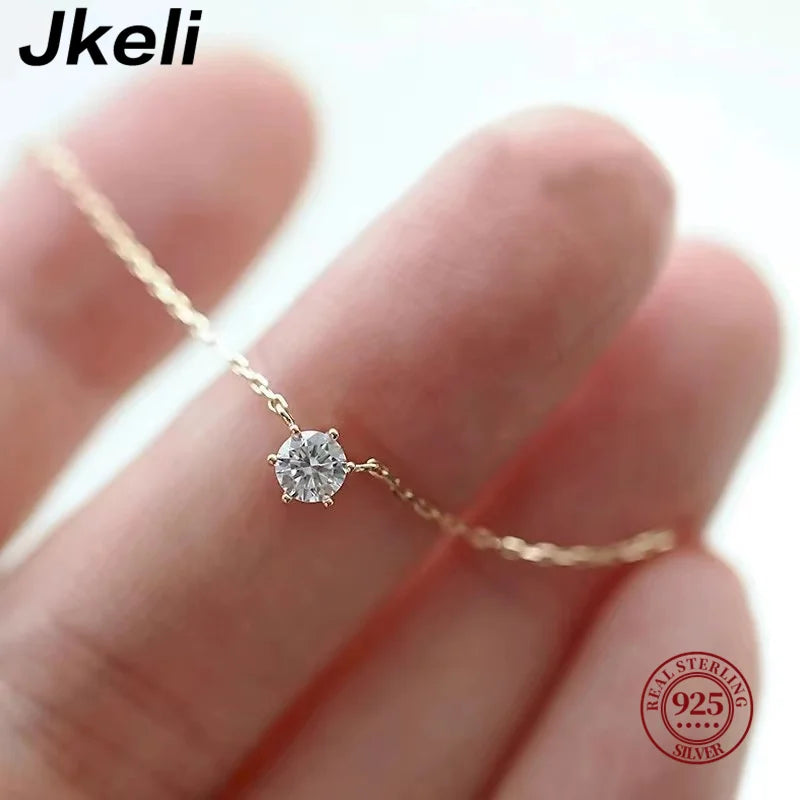 Sterling Silver Zircon Solitaire Necklace