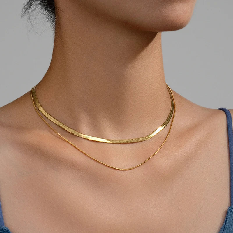Flat Snake Chain Choker Necklace – Waterproof Stainless Steel