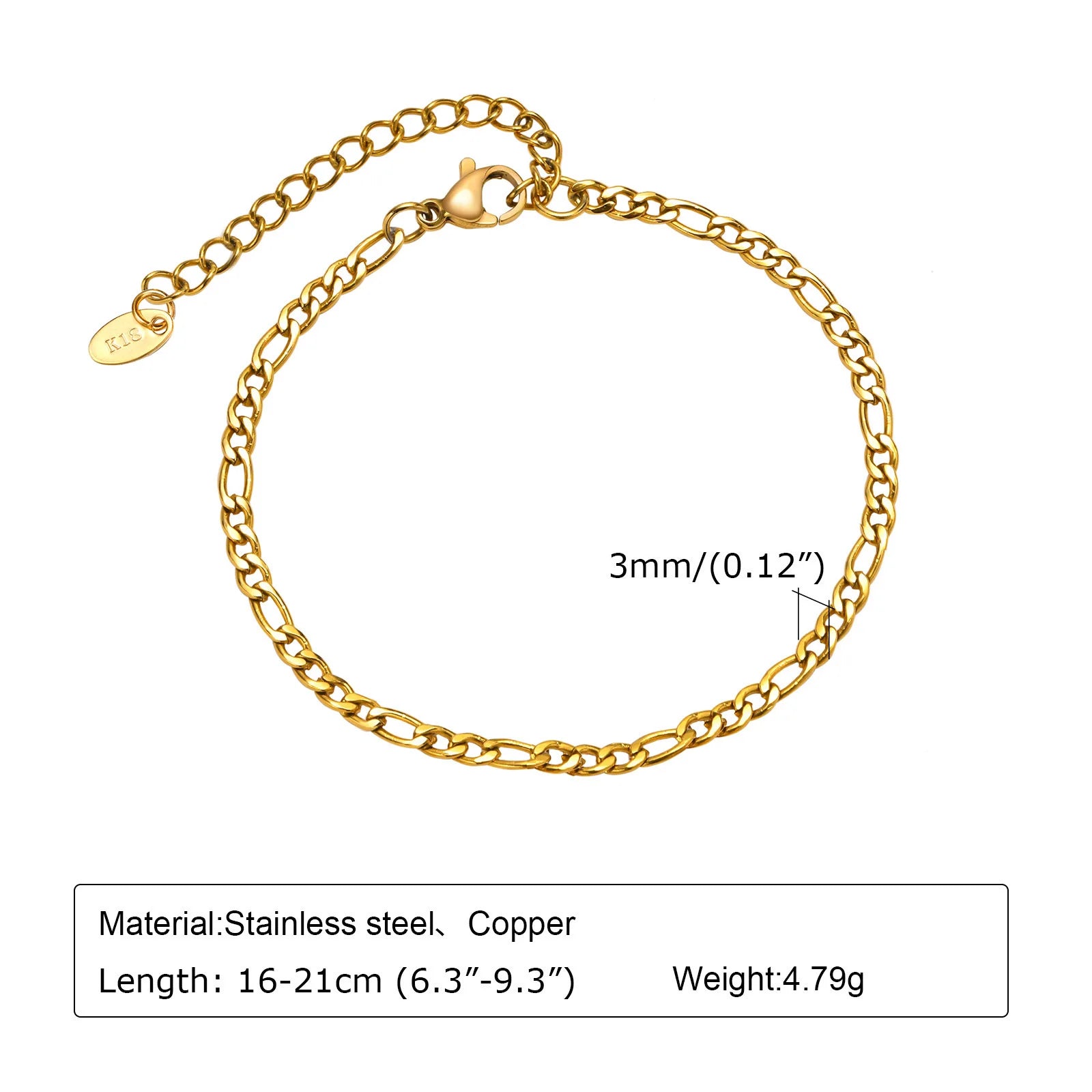 Waterproof Gold Stackable Chain Bracelet – 18K Plated Steel
