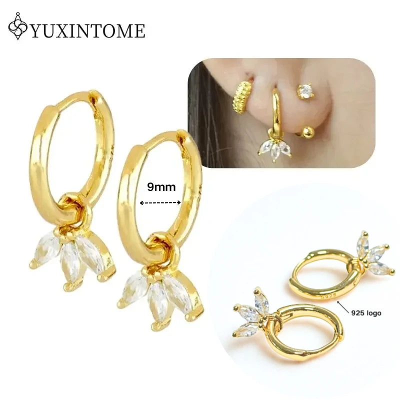 Crystal Water Drop Huggie Hoop Earrings – 925 Sterling Silver