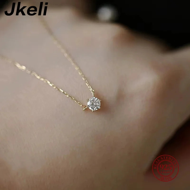 Sterling Silver Zircon Solitaire Necklace