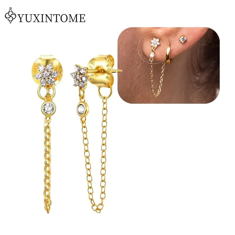Crystal Water Drop Huggie Hoop Earrings – 925 Sterling Silver
