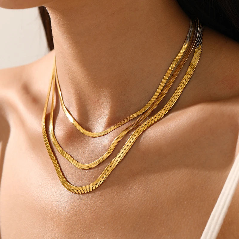 Flat Snake Chain Choker Necklace – Waterproof Stainless Steel