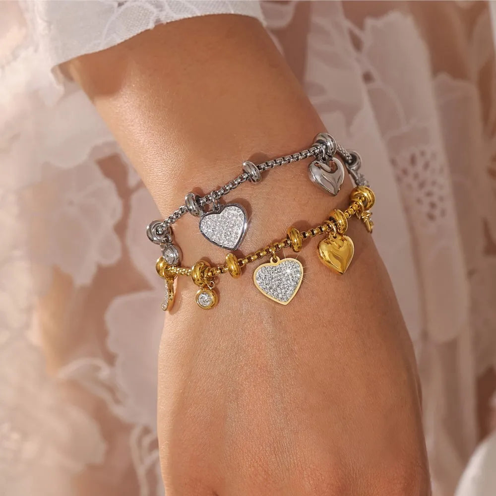 Gold Heart Charm Bracelet – Waterproof Stainless Steel