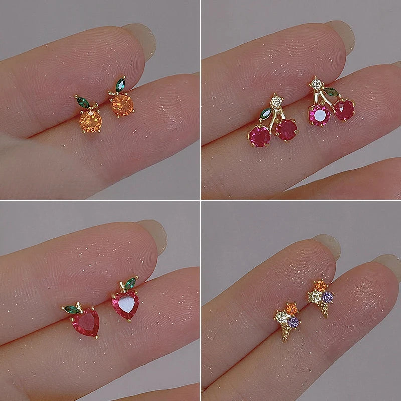 Cute Zircon Cherry Stud Earrings