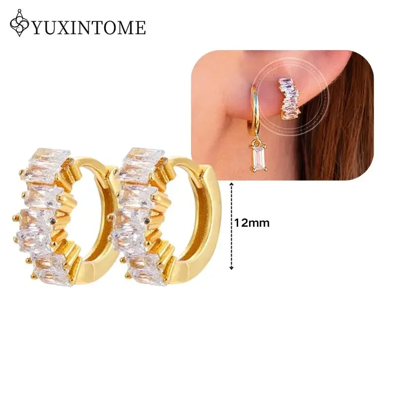 Crystal Water Drop Huggie Hoop Earrings – 925 Sterling Silver