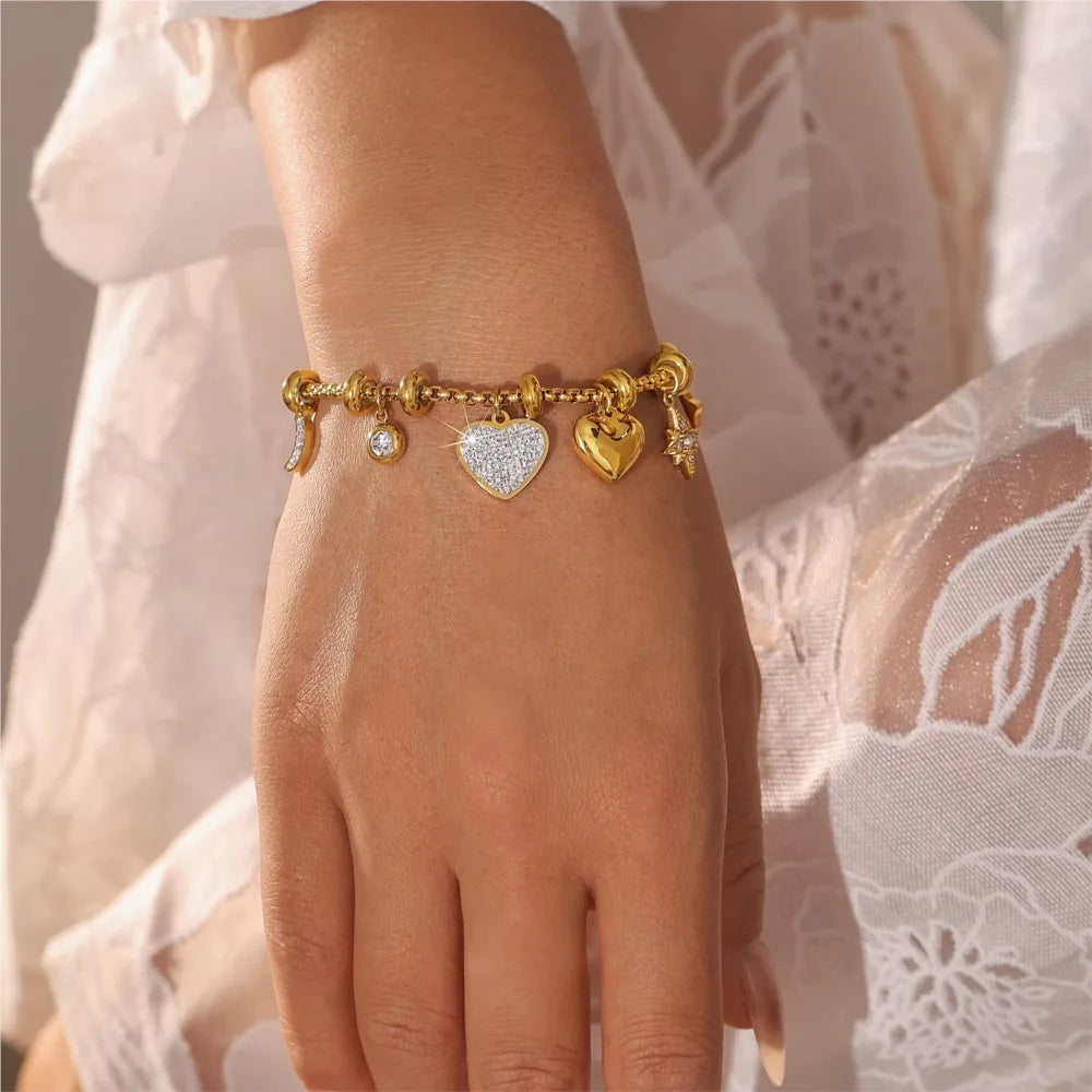 Gold Heart Charm Bracelet – Waterproof Stainless Steel