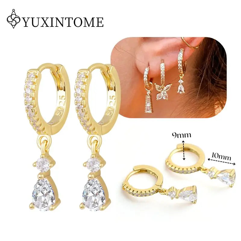 Crystal Water Drop Huggie Hoop Earrings – 925 Sterling Silver