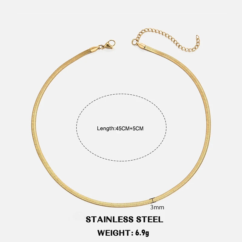 Flat Snake Chain Choker Necklace – Waterproof Stainless Steel