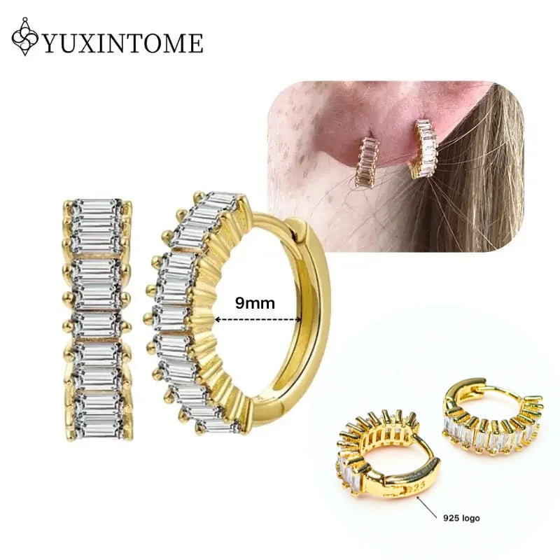 Crystal Water Drop Huggie Hoop Earrings – 925 Sterling Silver